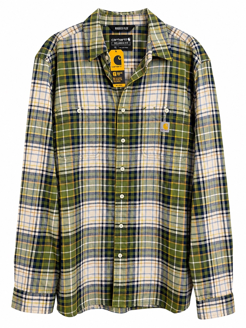 Carhartt Rugged Flex Plaid Shirt Men XL Tall Relaxed Fit Green Flannel - Picture 1 of 16